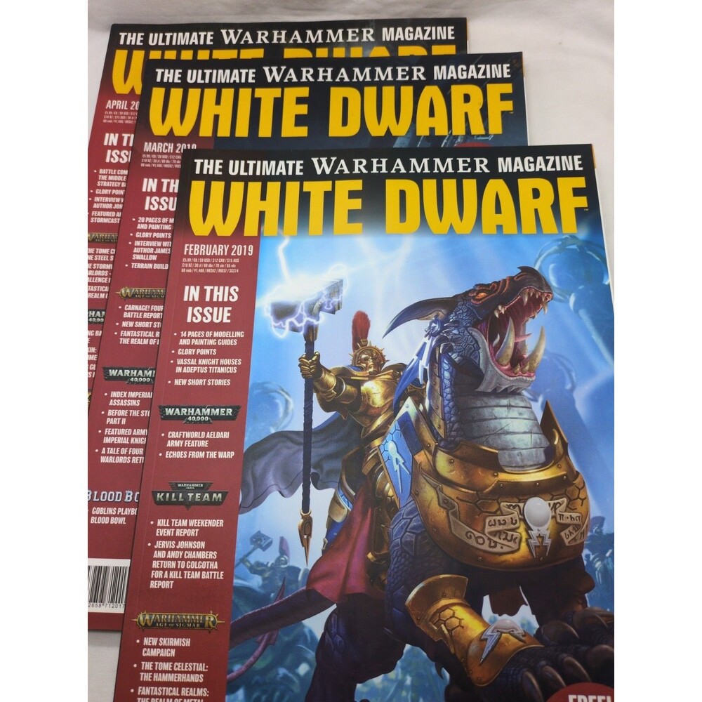 (3) Games Workshop White Dwarf Magazines Feb/Mar/Apr 2019